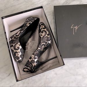 Giuseppe Zanotti Black and Cream Floral Heels